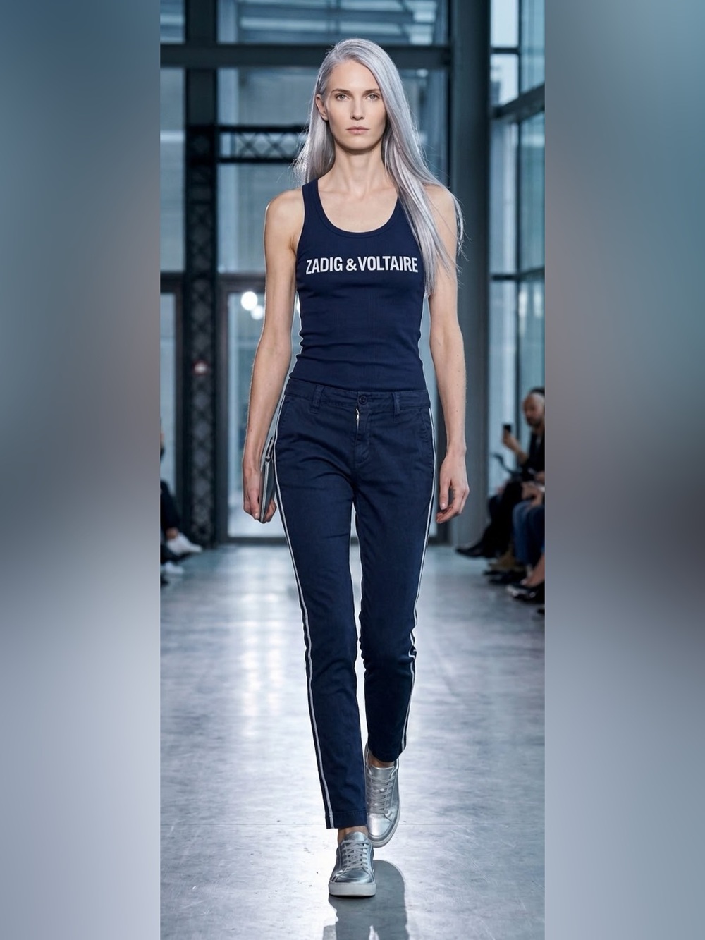 Zadig & Voltaire Pomelo Mili Trousers in Navy w/Black Grosgrain&Metallic Silver